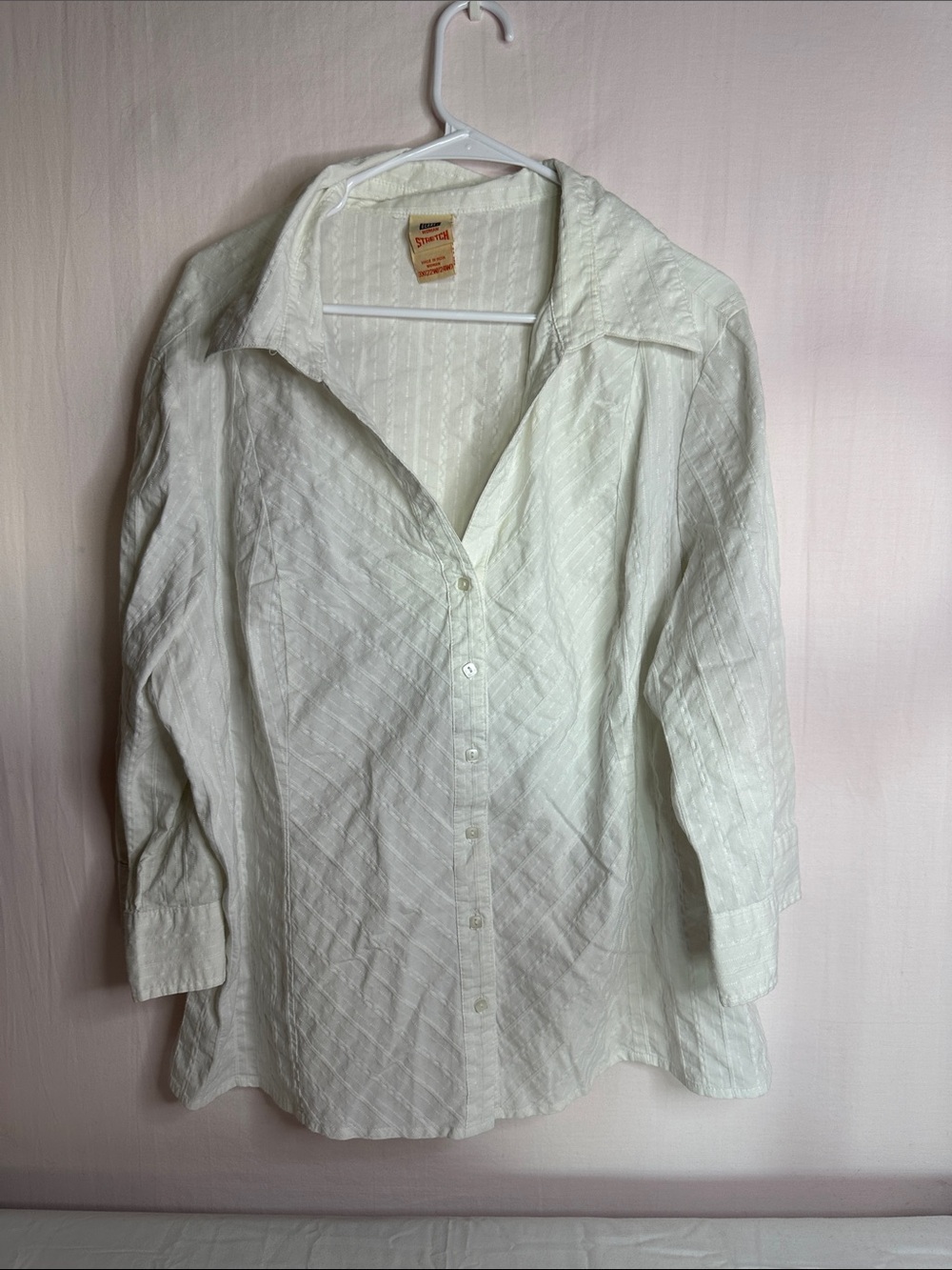 Faded Glory White Textured Button-Down Shirt